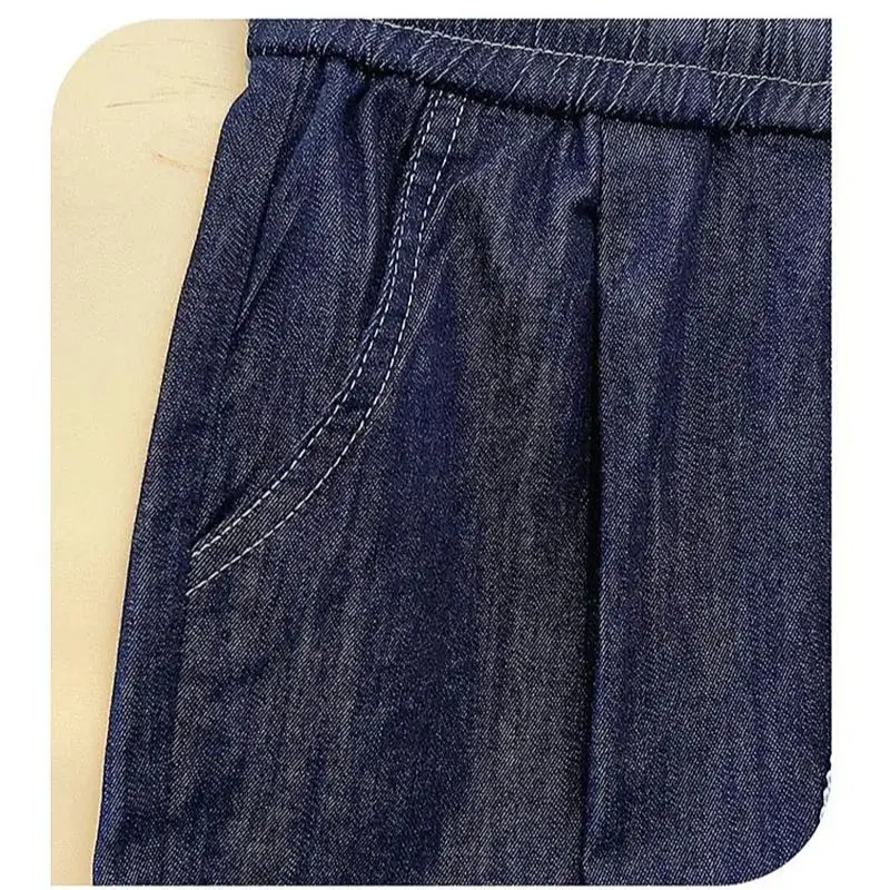 Jeans Haren azul profundo para mulheres, calças jeans soltas, cintura alta, emenda de renda, comprimento do tornozelo, macio, monocromático, novo, outono, 2022