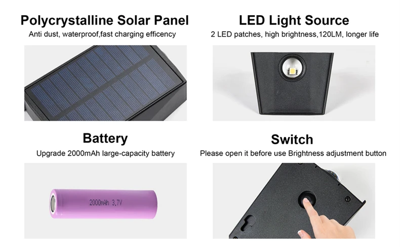 2 LED Solar Wall Lamp Waterproof Outdoor Solar Garden Decor Lights Up and Down Luminous Lighting for Street Balcony Garden Villa