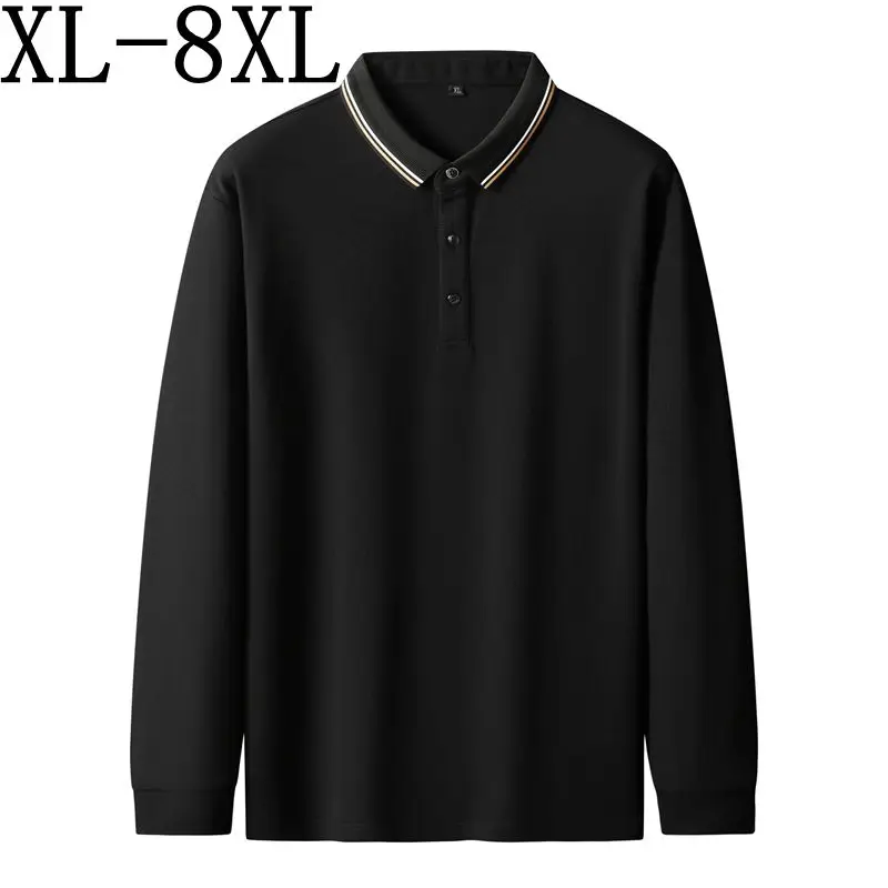 

8XL 7XL 6XL 2024 New Autumn High End Business Polo Shirt Men Clothing Long Sleeve Lapel Mens Shirts Casual Loose Male T-Shirts
