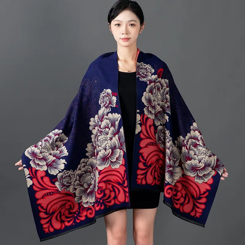 Nuevo chal de invierno, bufanda de Cachemira cálida para mujer, chal grueso Reversible, envolturas de marca de lujo con estampado de flores, Pashmina, manta que combina con todo, capa