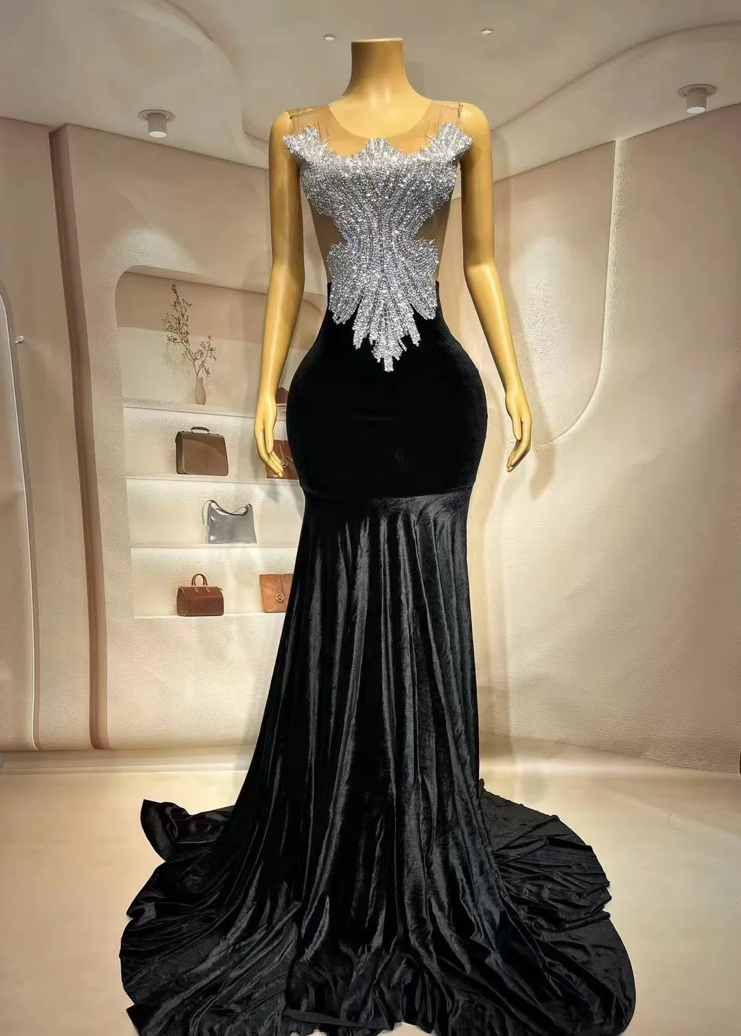 

Long Black Prom Dresses 2023 SexyMermaidStyle Luxury Sparkly BeadedDiamond SequinedAfrican Gir Prom GalaForma Gowns