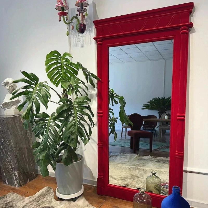 

Retro flocked dressing mirror European classical full-length mirror