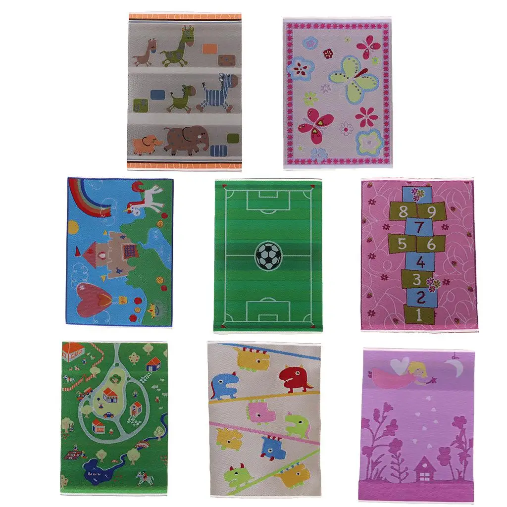 Cartoon Style Animal Print Rug Dollhouse Miniature Carpet Living Room Floor Covering for 1 12 Mini Furniture Set view 5