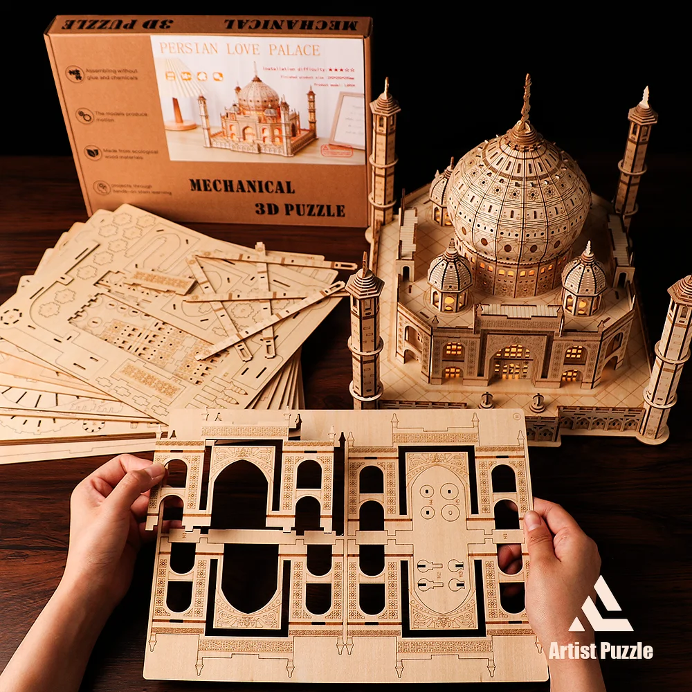 Rompecabezas 3D exquisito, juguetes educativos de madera, Castillo Real, Taj Mahal, Kit de modelo de bloques de construcción DIY, artesanía, regalos