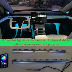 256 colors LED ambient light for Tesla model 3/Y under the center dashboard LED ambient light app control adjustment color