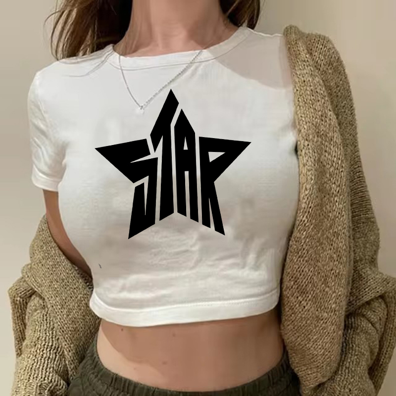  T-shirt Female Clothes Star Crop Tops Women Tshirt  Retro Fashion Gothic Short Sleeve Tops Aesthetics Tops Aesthetic Clothes 