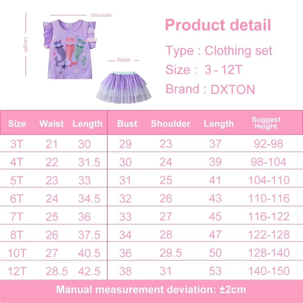 DXTON 2-teiliges Mädchen-Bekleidungsset, gerüschtes ärmelloses Kinder-Top + Netzrock, Sommer-Baumwoll-Kinderanzüge, Urlaubs-Outfits für Mädchen im Freien – Detail 1