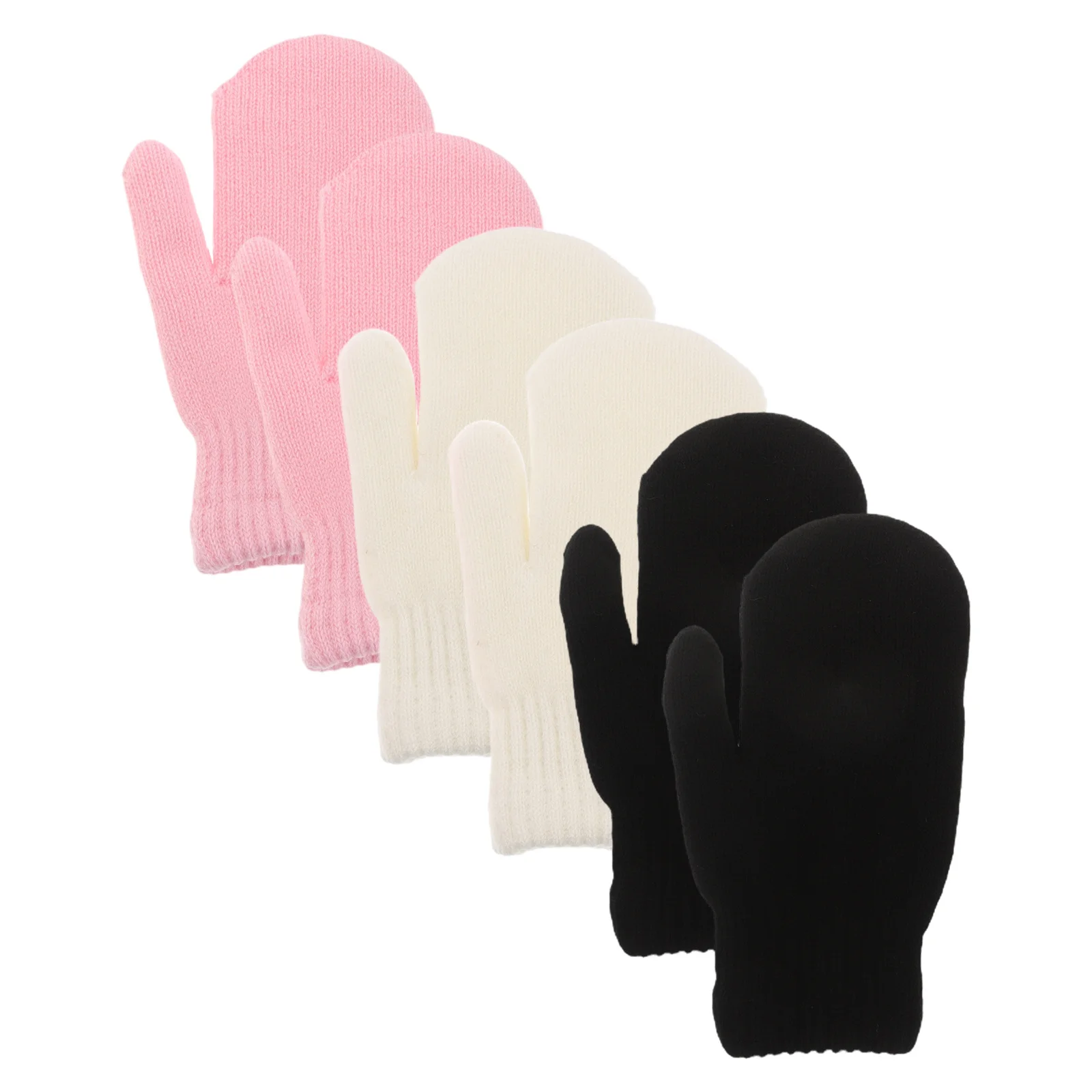 

3Pairs Warm Knit Mittens Thick Fleece Lined for Cold Weather Protection Outdoor Winter Sports Running Skiing Commuting Unisex