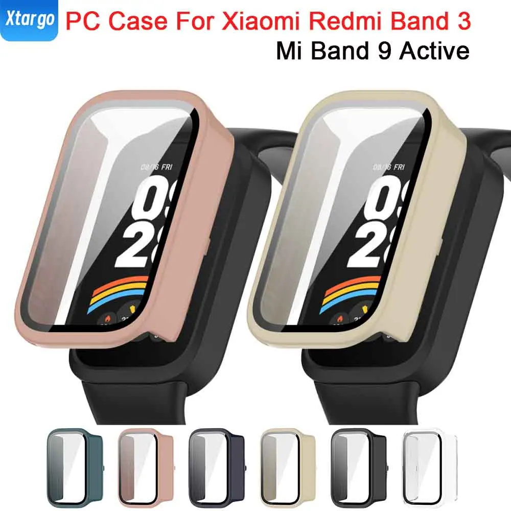 PC Case+Tempered Glass for Xiaomi Mi Band 9 Active Smartwatch Band Screen Protector Cover Bumper Shell for Xiaomi Redmi Band 3