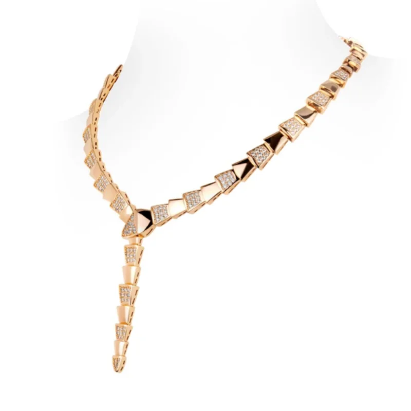 Cameo Gold Plated Snake Scale 925 Silver V Shape Choker Necklace for Women Serpent Paved Zircon Necklace Party Fashion Jewelry
