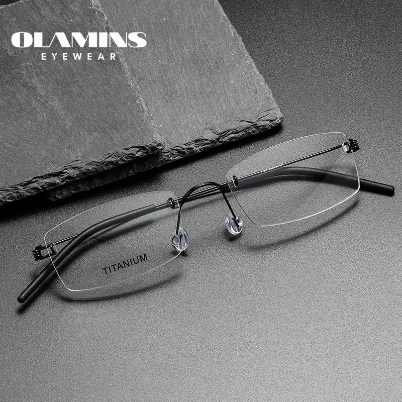 OLAMINS​ Hot Popular Titanium Rimless Optical Eyeglasses Frame Anti-blue Light Myopic Eye Glasses Frame SH2120