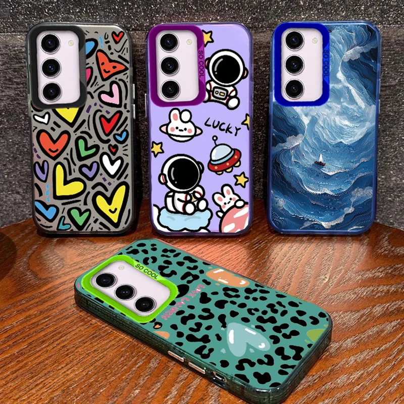 Leopard Love Flower Cute Cat Phone Cases For Samsung S25 S24 S23 FE S21 Uluta S25+ S24+ Silicone Printed Fundas Anti-drop Cover