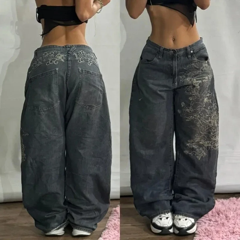 Y2k neue bestickte Jeans Retro Harajuku Overs ize Freizeit hose Herren und Damen Street Hip Hop Punk Hose mit hoher Taille und weitem Bein