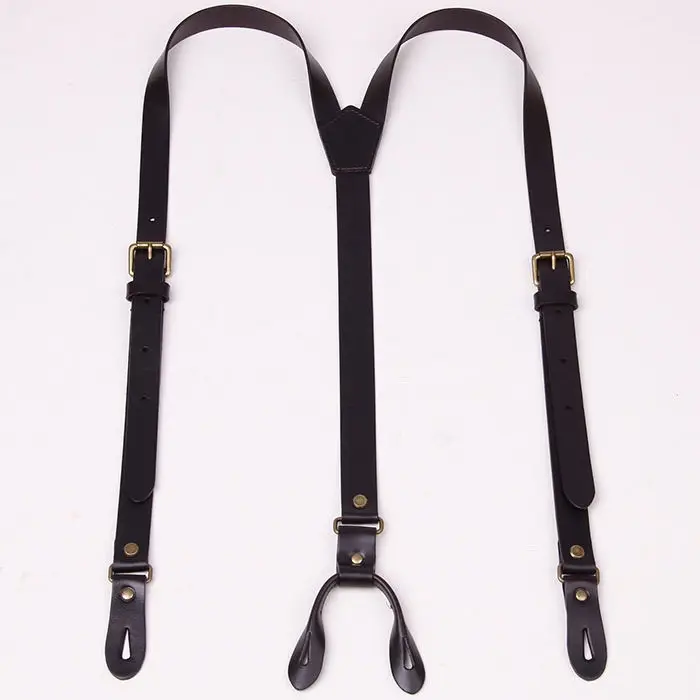 Vintage Leather Adult Suspenders Gothic Personality Y-shaped Adjustable Men's Business Trousers 4 Buttons Braces Gift for Men