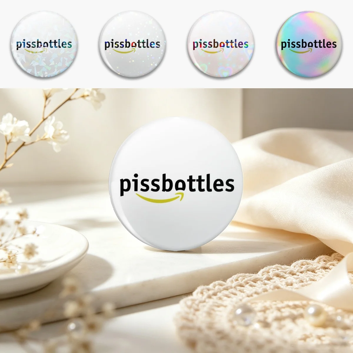 Pissbottles Pin Holographic Star Heart Pin Brooches Laminated Button Fashion Accessory