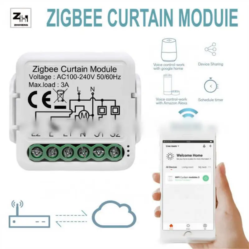 

Умный модуль переключения Aubess Tuya ZigBee 3,0 для штор, модуль для роликовых жалюзи с электромотором, 1/2 клавиш, работает с Alexa Google Home