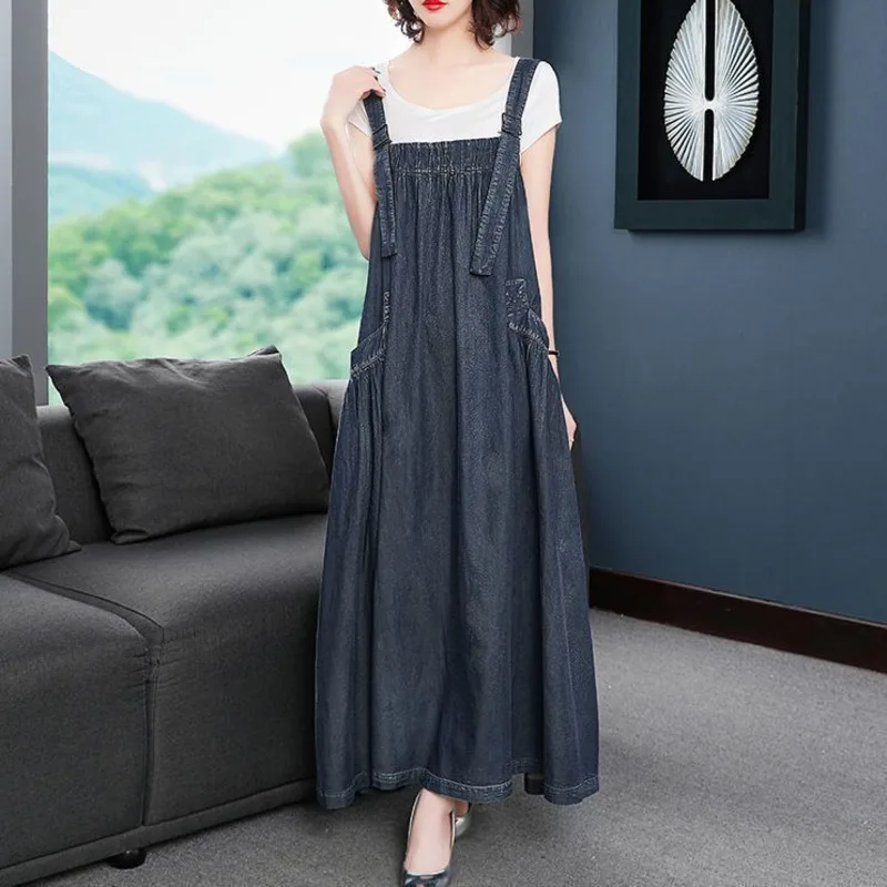 

Vintage Denim Dress For Women 2025 Autumn Casual Sleeveless A-Line Sexy Patchwork Slim Dresses Fashion Streetwear Jean Dress