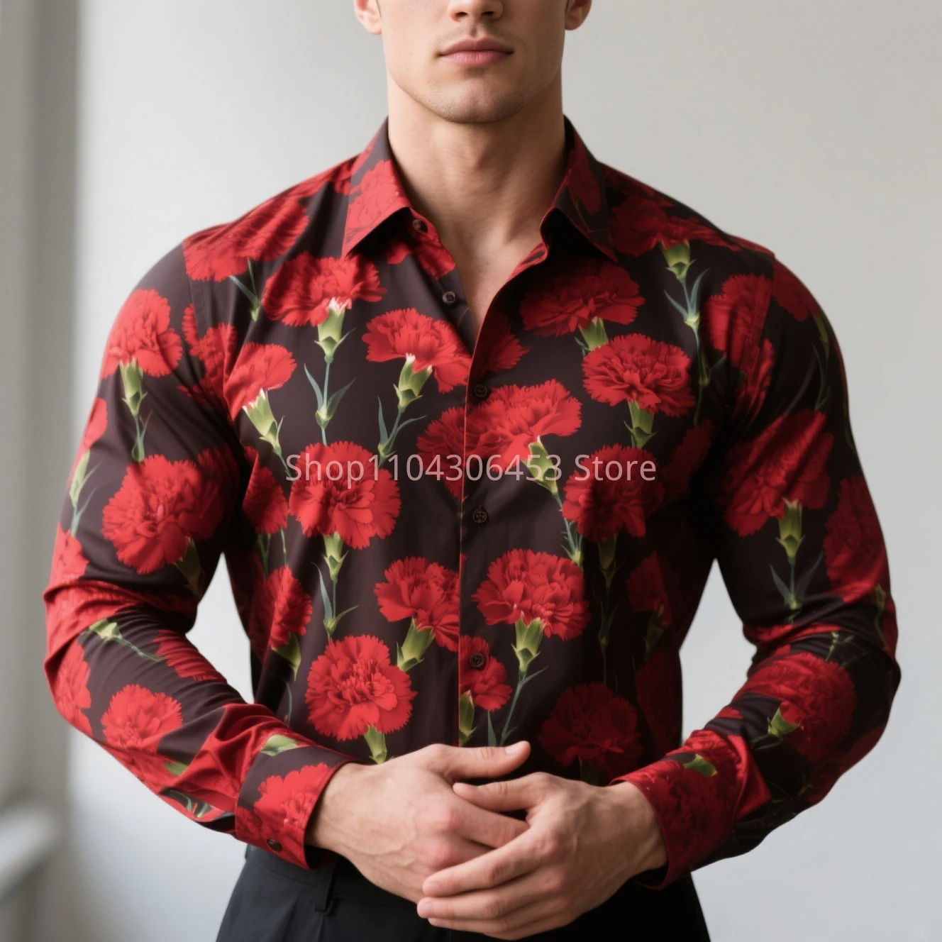 New Men's autumn long-sleeved plant flowers 3D print Hawaii beach casual vacation shirt men fashion business formal shirt top