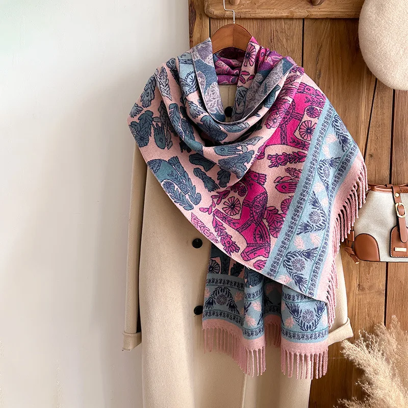 العرقية نمط الوجهين وشاح الكشمير لينة ودافئة شرابة شال كشمير الشتاء الباردة والرياح بطانية وشاح