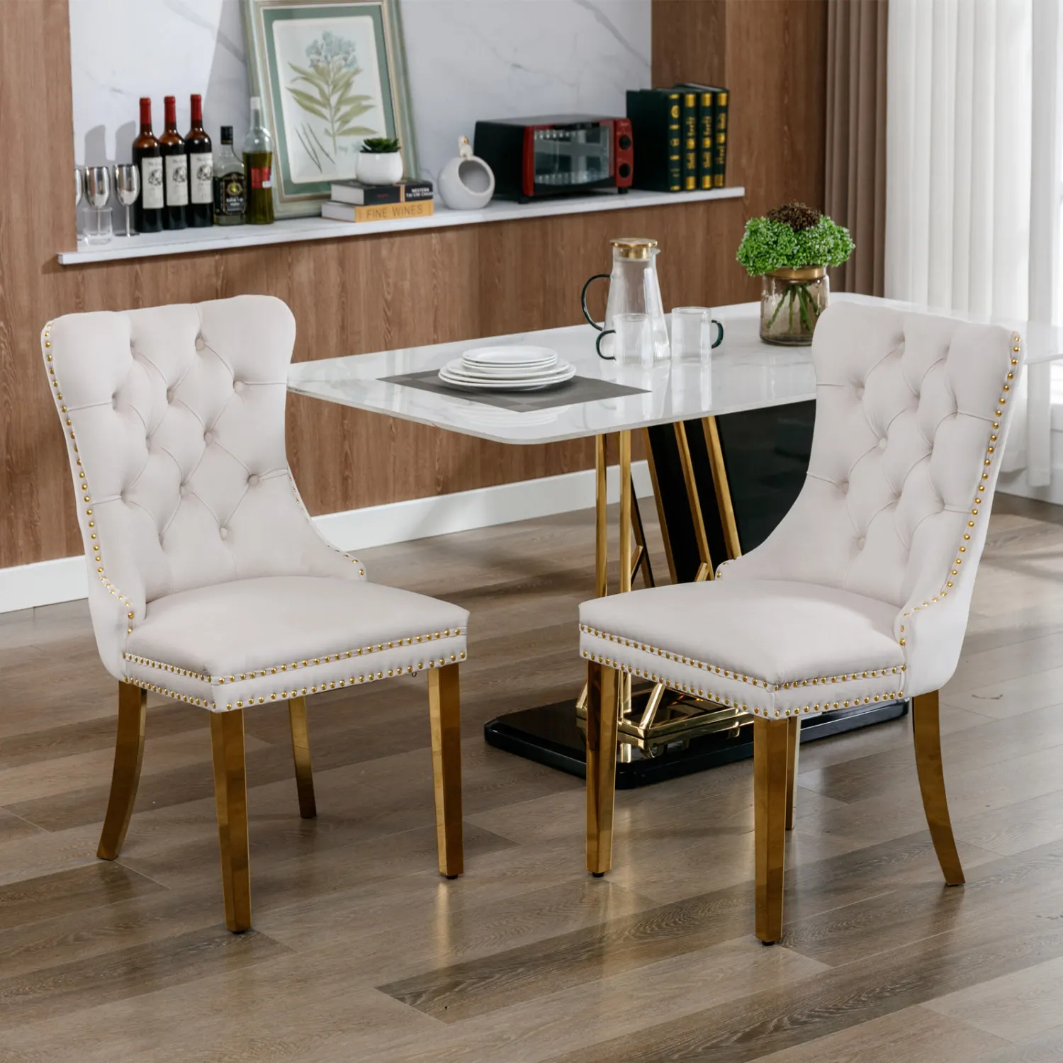 

A&A Furniture,Nikki Collection Modern, High-end Tufted Solid Wood Contemporary Velvet Upholstered Dining Chair with Golden Stain