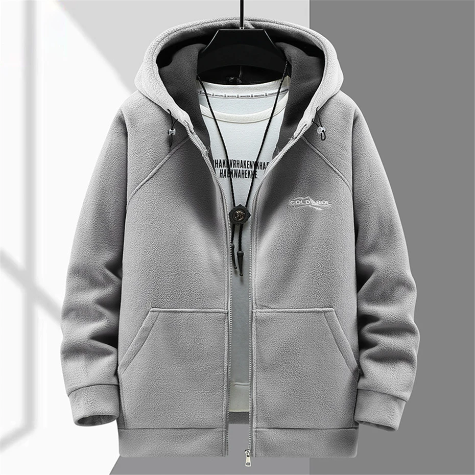 Polar Fleece Jacket Men Plus Size 10XL 12XL Solid Color Jackets Autumn Winter Warm Hooded Jacket Coat Male Outerwear Big Size