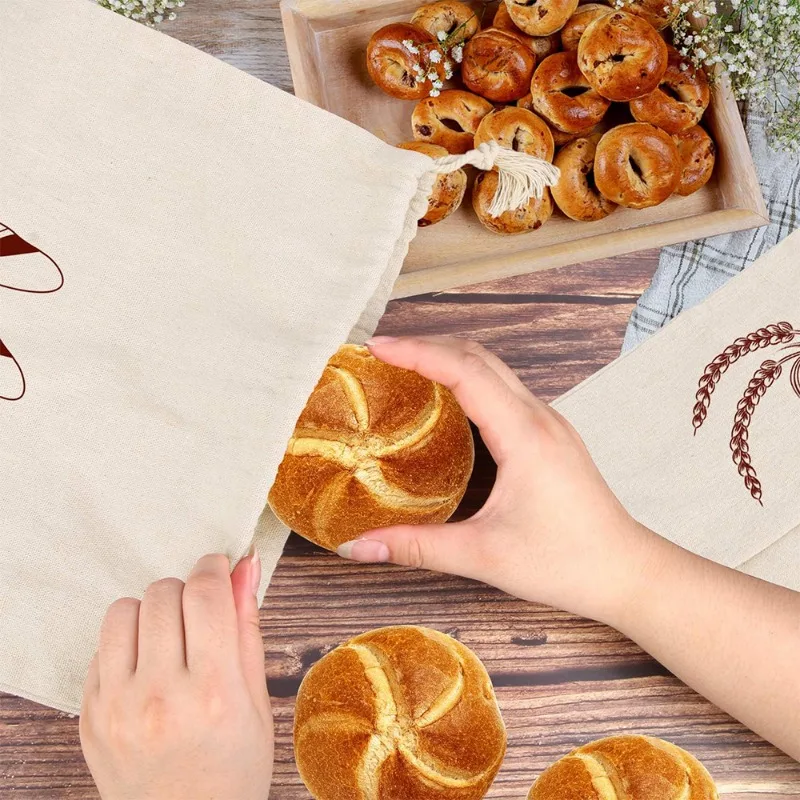 Linen Bread Bag Large Reusable Baguette Cotton Drawstring Storage Bag Homemade Bread Fresh Eco Friendly Keeping Kitchen Containe