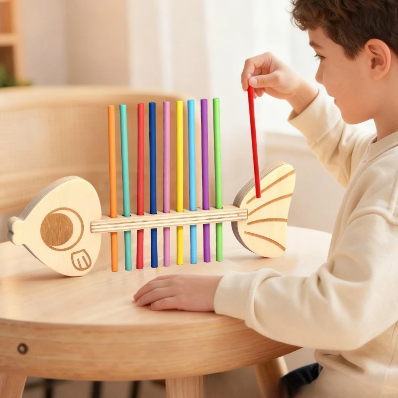 

Wooden Montessori Teaching Aids, Fish Bone Pairing, Children's Color Cognition Pairing, Early Education, Fine Motor Training Toy