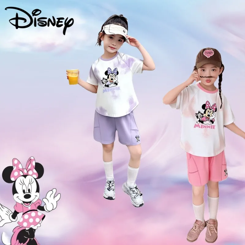

kawaii disney cute Minnie girls summer outdoor beach new soft and breathable fashion casual cartoon short sleeve t-shirt set