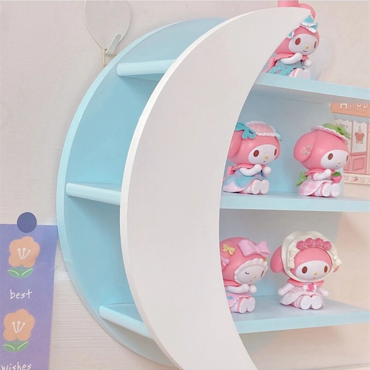 Pink Kawaii Storage Rack for Girls, Wooden, Cute, Makeup Rack, Home Bedroom Decoration, Wall Shelves, Ornaments