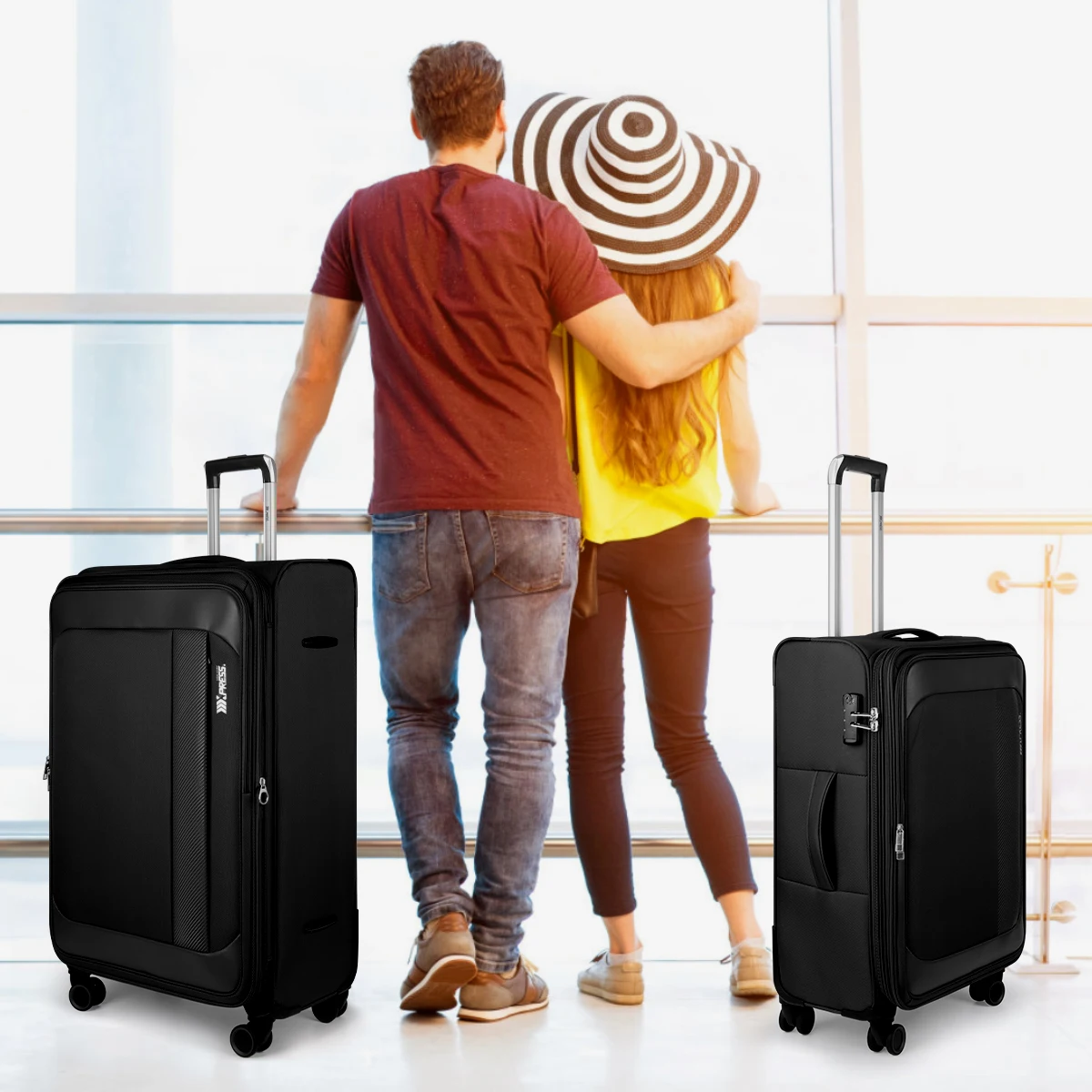 Expandable Soft Shell Spinner Luggage 3 Piece Softside Luggage Set with Front Opening Lightweight Durable Suitcase TSA Lock