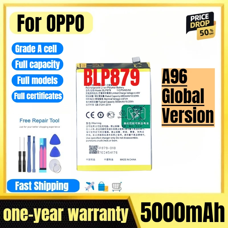 

BLP879 for OPPO A96 Global Version Mobile Phone Battery High Quality High Capacity Replacement Bateria Grade A Cell with Tools
