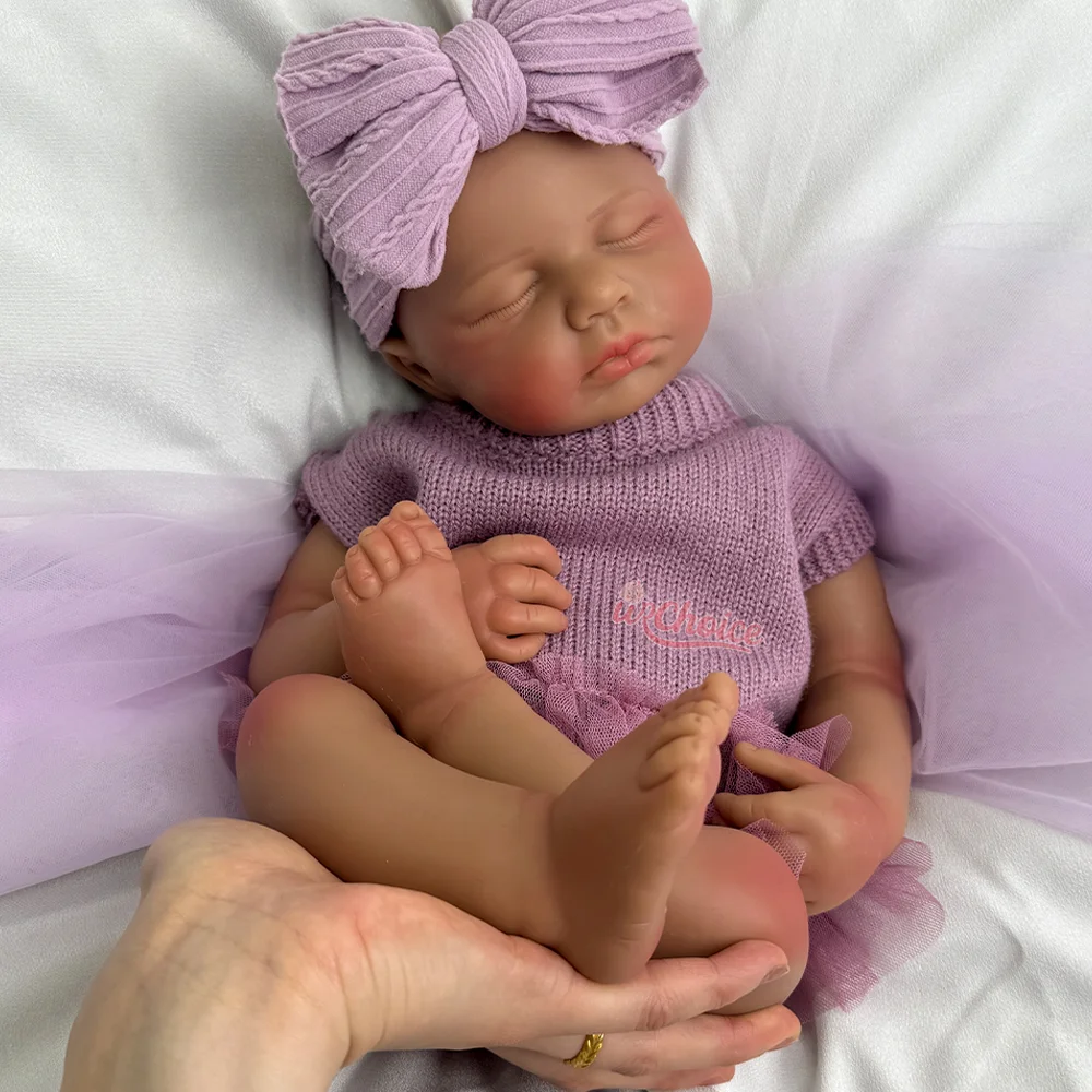 Boneca reborn de silicone realista, 20 polegadas, artesanal, macia, recém-nascida, preta, menina, para coleção de arte, projetos diy e presentes para o dia das crianças