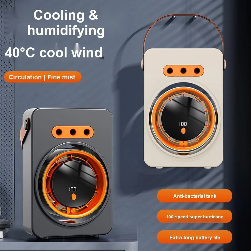 Digital Display 2‑in‑1 Misting Humidifier Circulator Fan USB Rechargeable 100‑Speed 3‑Hole Spray Portable Wall‑Mount Desktop Coo