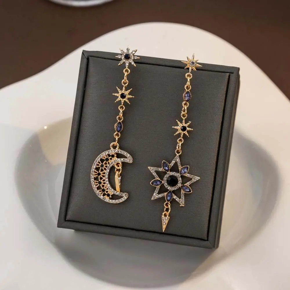 Moon Star Sun Moon Star Drop Earrings Asymmetrical Shape Jewelry Accessories Moon Star Ear Pendant Gold Color Diamond Pendant