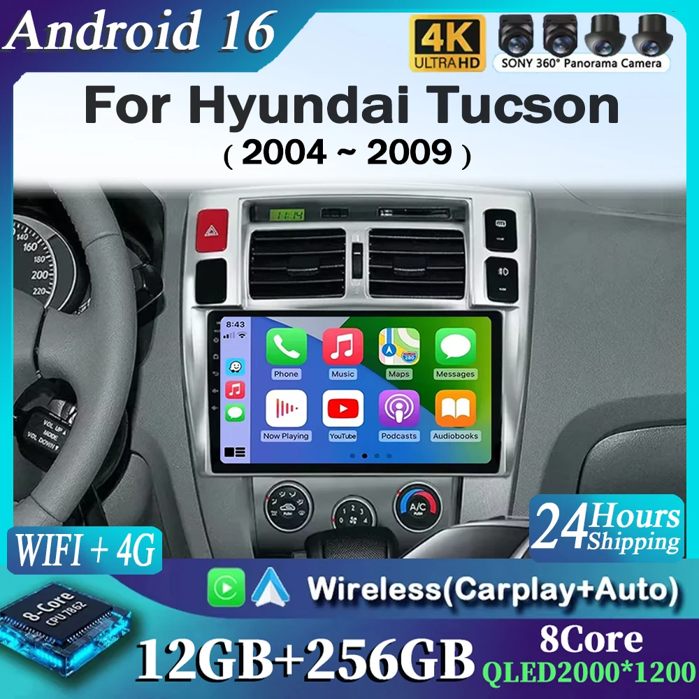 

Android 15 для Hyundai Tucson 2004 2005 2006 2007 2008 2009, автомобильный радиоприемник, мультимедийный видеоплеер, стерео GPS-навигация, Carplay QLED
