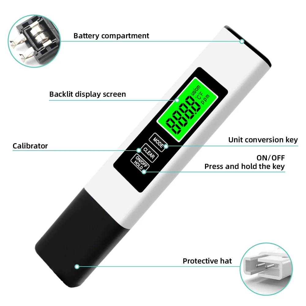 4 in 1 Water Quality Tester Digital LCD PH Meter Measuring Household Drinking  Quality TDS EC Meter Water Detection Instrument