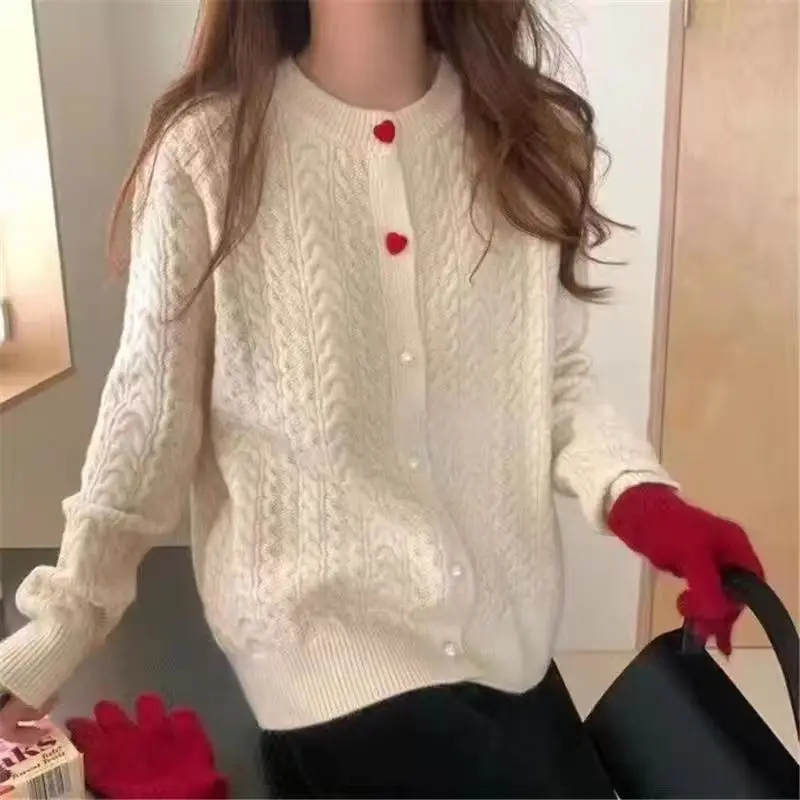 

Striped O-Neck Simple Button Knit Sweater 2023 Autumn Winter Fashion Women Sweater Preppy Style Loose Elegant Cardigan Sweater