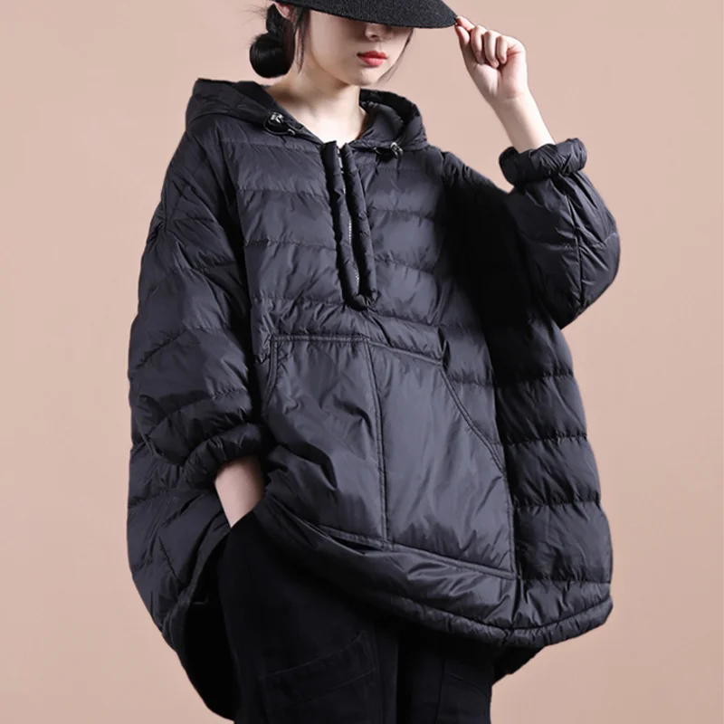 Winter Coats Loose Half Zipper Retro Parkas Outerwear Casual Hooded Cotton-padded Jackets Women\'s Clothing Parkas Coat Women