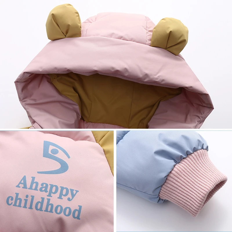 New Autumn Winter Cute Baby Girls Jacket Splicing Style Thick Keep Warm Hooded Coat For 2-6 Years Kids Children Cotton Outerwear