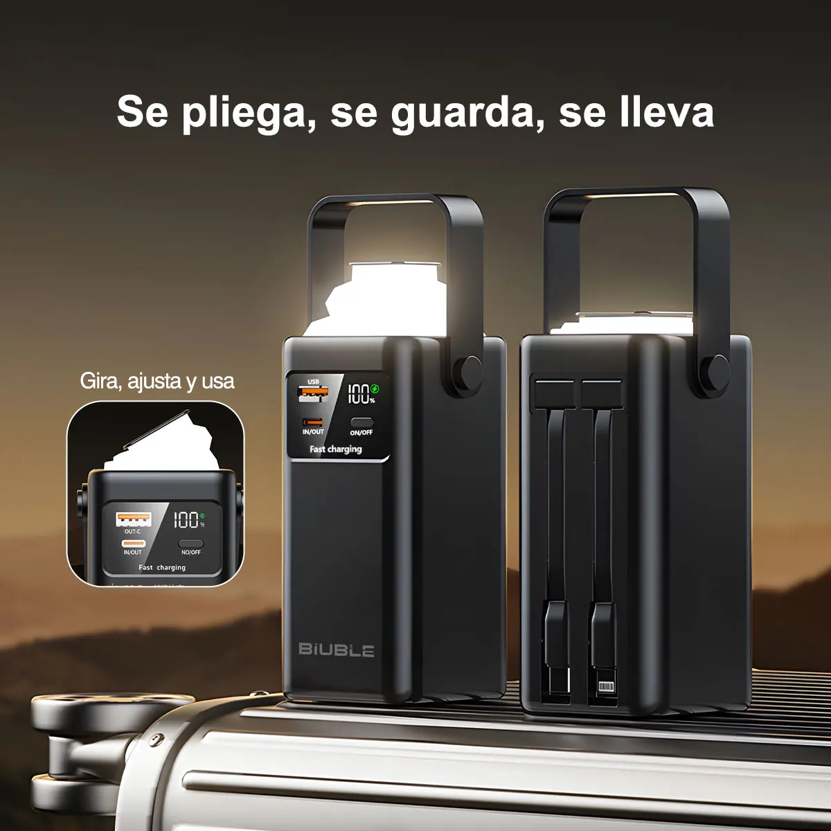 بنك طاقة 20000 مللي أمبير في الساعة، سعة كبيرة، محمول في الهواء الطلق، مصدر طاقة للطوارئ، كابل مدمج للتخييم، آيفون وسامسونج