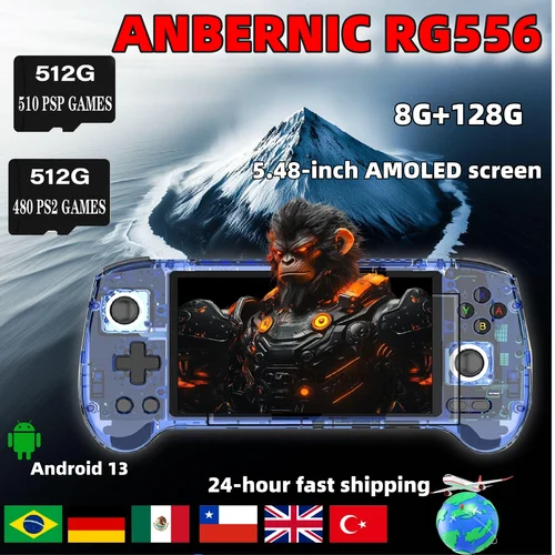 Imagen 1 del producto ANBERNIC RG556 consola de juegos portátil Unisoc T820 Android 13 pantalla de 5,48 pulgadas WIFI 512G 256G PS2 3DS WII juegos regalo