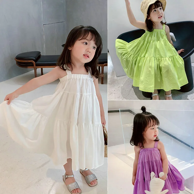 Mädchen Kleider Sommer koreanischen Stil cool lässig Kinder kleidung Kuchen Prinzessin Kleid Baby Kinder Hosenträger Strand Vestidos