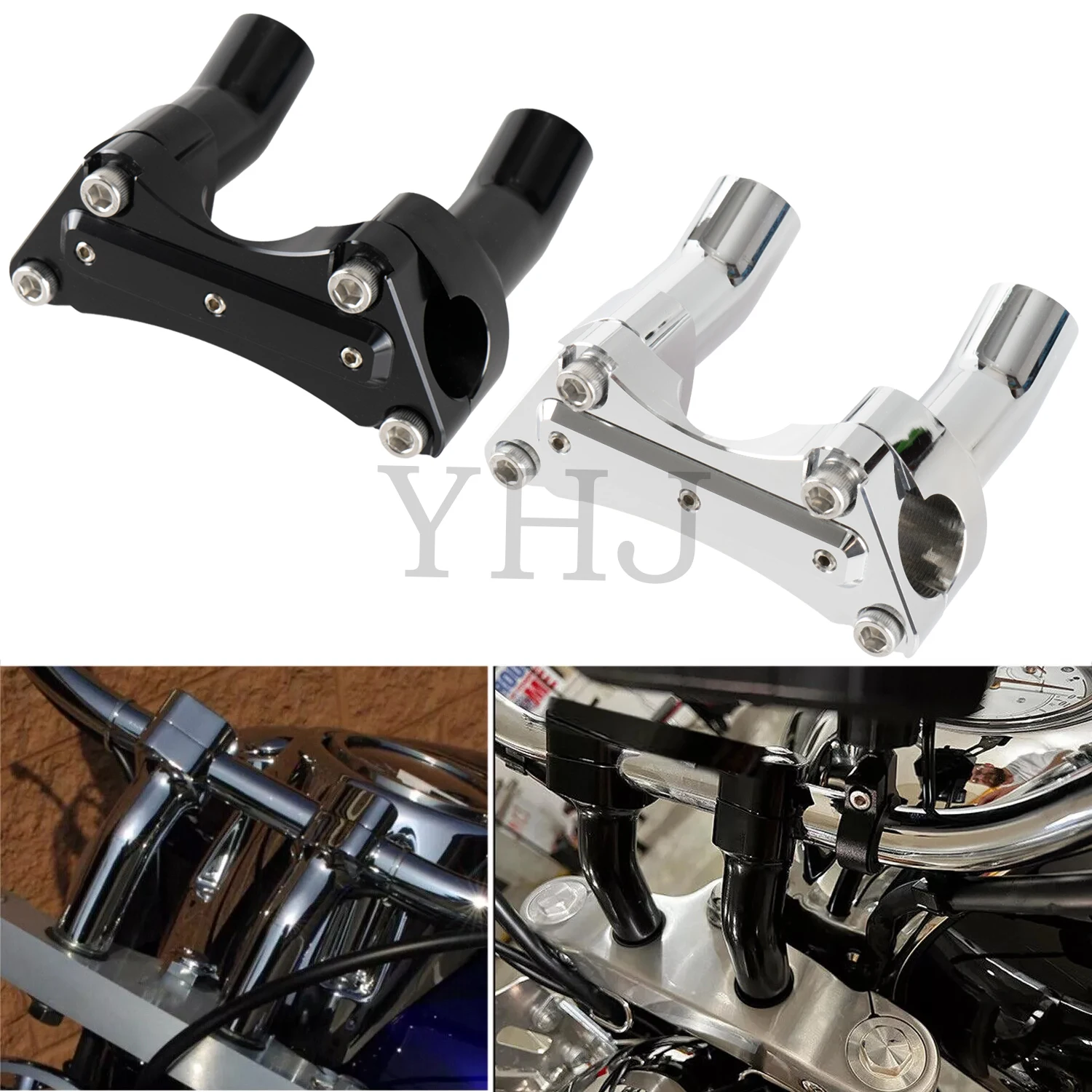 

For Harley Motorcycle Davidson Dyna Street bob Softail Sportster CNC Aluminum 3.5" Pullback Handlebar Riser Top Clamp