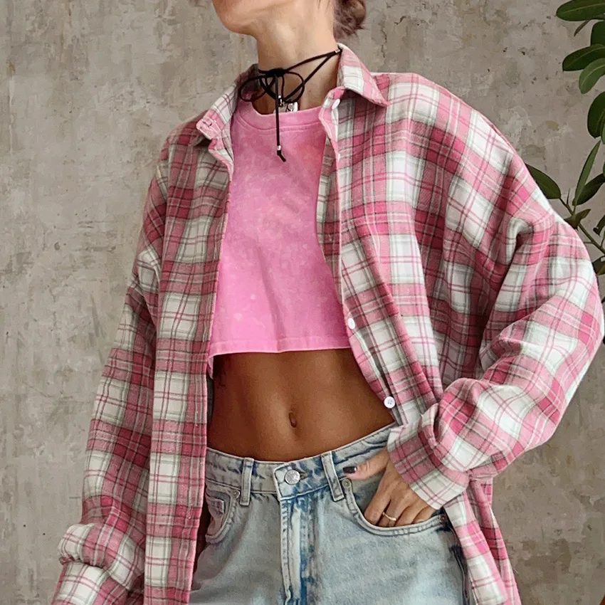 

Весенне-осенние свободные клетчатые рубашки, женские рубашки с длинными рукавами в стиле ретро, пальто, женские топы Рубашка Женская Зимняя 여자셔츠 Топ Женский