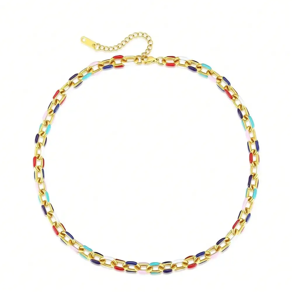 

Золотистая цепочка-колье с цветной эмалью в кубинском стиле для женщин и мужчин