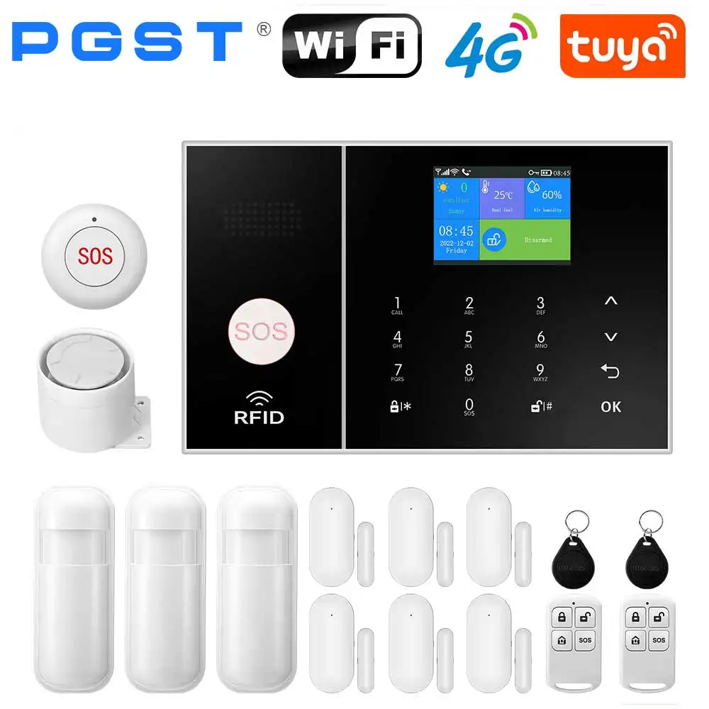 PGST TUYA Home Alarm System Smart Life APP Arbeit Alexa Google WIFI 4G Drahtlose Sichere Sicherheit für Haus 433 MHz 5