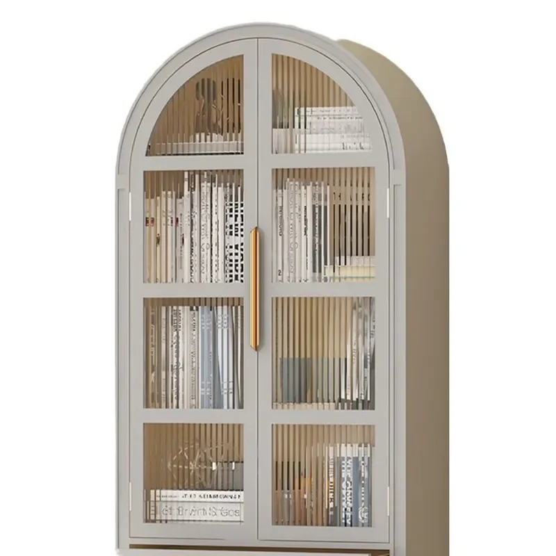 American French‑Retro Arched Bookcase Nordic Ash‑Wood Fixed Wine Edge Locker For Living Room Storage