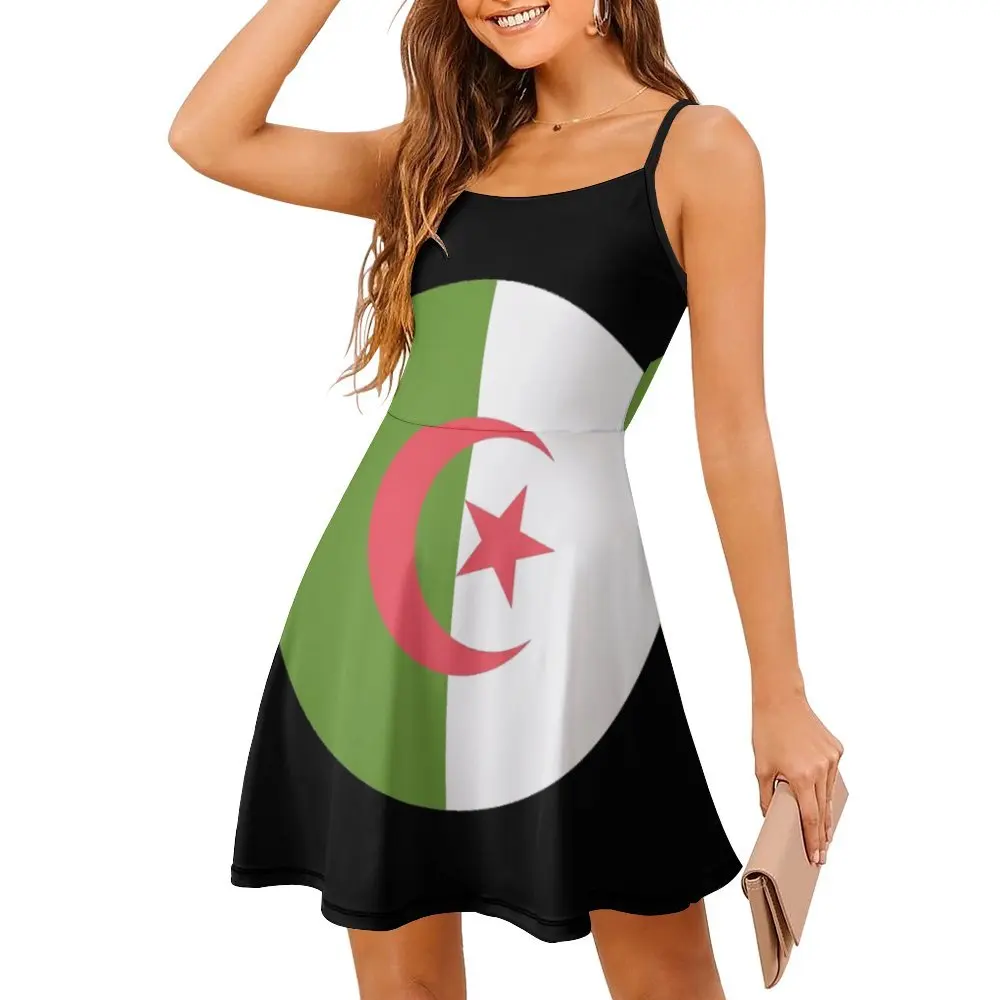 Exotic  Woman's Gown Suspender Dress Algeria Flag Algerian Independence Day Gift for Proud Algerians Women's Sling Dress Top Qua