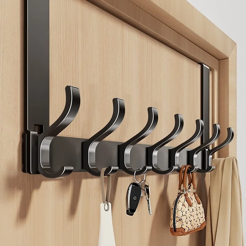 Long Punch-Free Door Back Hanging Rack, Bedroom Door Behind Clothes Hanger Hook, Over Door Garment Storage Organizer