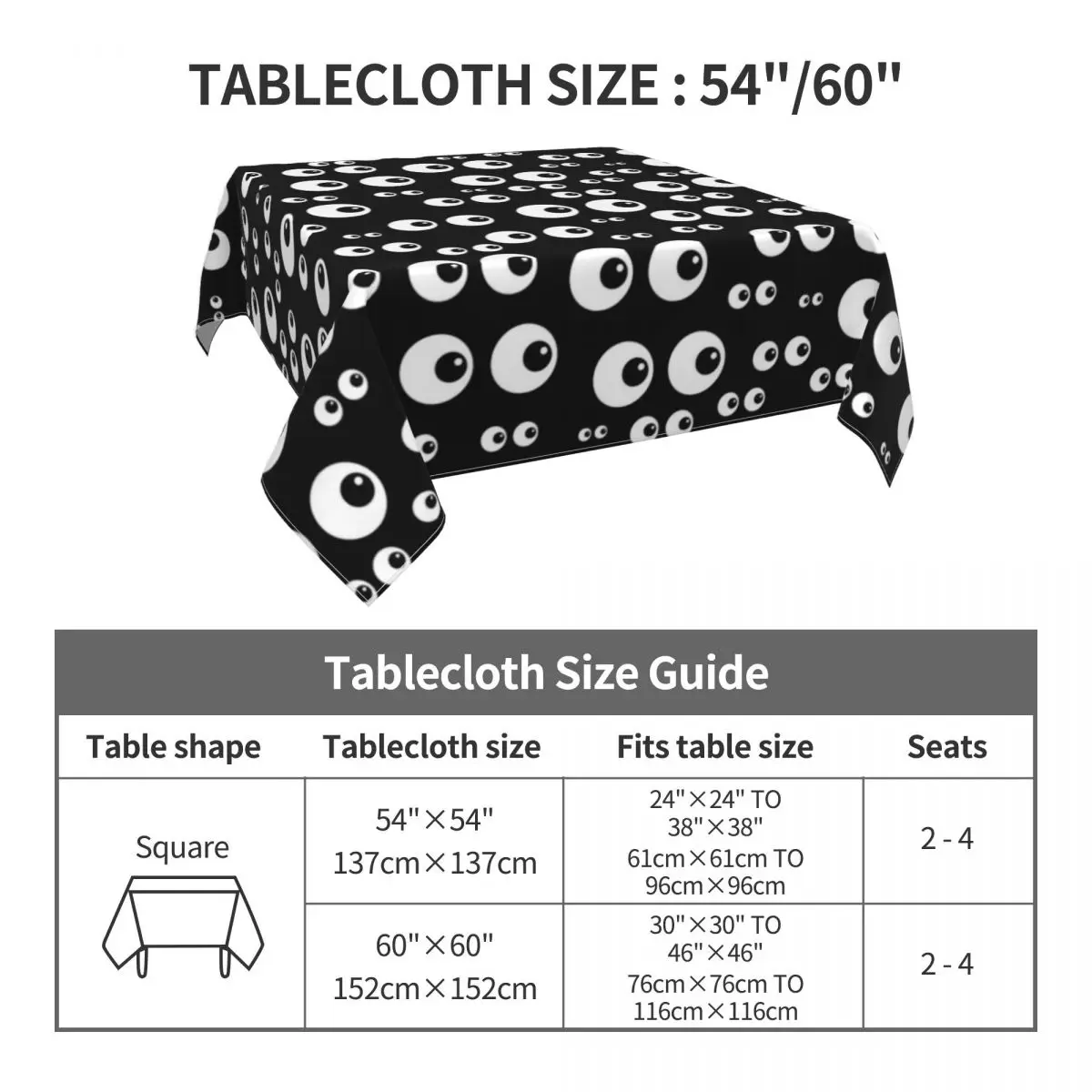 Cartoon Eyes Tablecloth Black and White Eyeballs Design Fashion Table Cloth For Decor Home Dining Table Cover Table Decoration